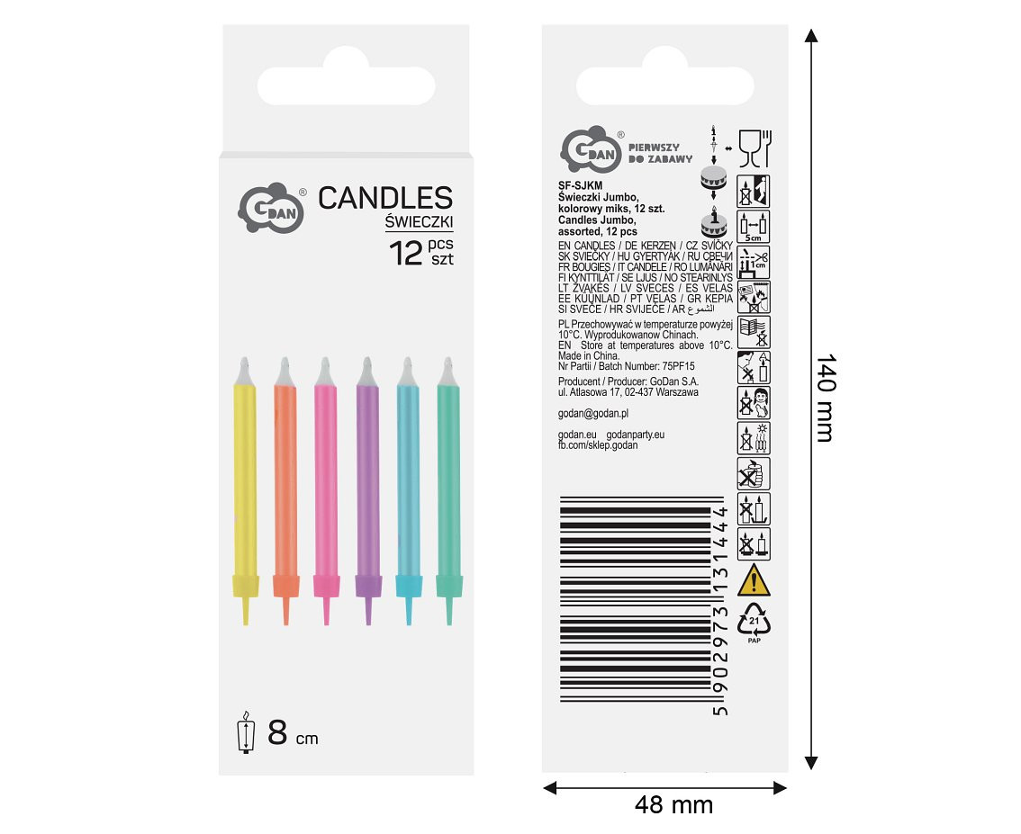 Candles Jumbo, assorted, 12 pcs